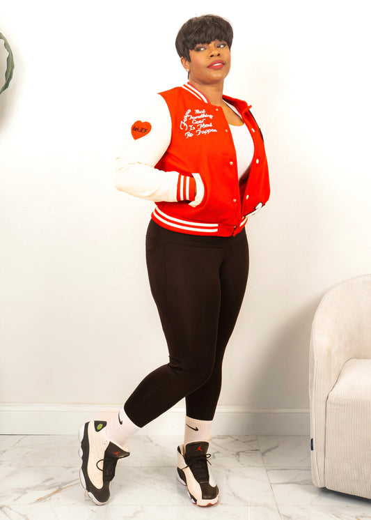 Victory Lap Varsity Jacket Red & White Letterman Bomber